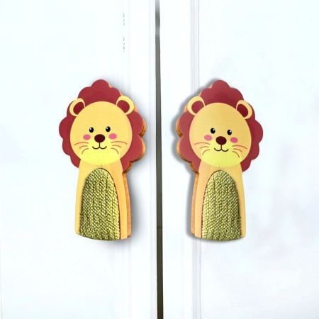Handcrafted Acacia Wood Lion Fabric Handle Pair